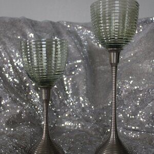 Gorgeous and shimmery, Candlestick holders and vase, glass and metal